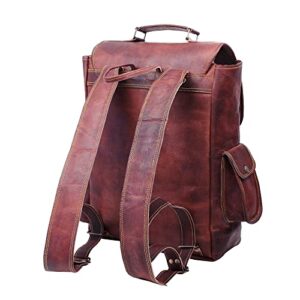 Handmade 16 Inch Brown Leather Backpack For Men Vintage Easy Open Push Lock Genuine leather backpack for women | Leather laptop backpack for men and women with padded Laptop Compartment By HULSH