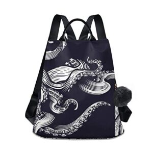alaza hand drawn octopus animal navy blue backpack purse for women anti theft fashion back pack shoulder bag