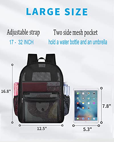 Paxiland Mesh Backpack Lightweight See Through College Student Backpack for Commuting Swimming Travel Beach Outdoor Sports
