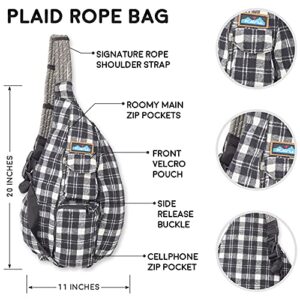 KAVU Plaid Rope Sling Bag Crossbody Backpack with Adjustable Shoulder Strap - Oatmeal