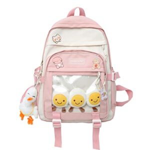 kawaii backpack with kawaii pin and accessories backpack cute backpack cute kawaii backpack for school, pink, one size