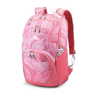 high sierra swoop sg kids adult school backpack book bag travel laptop bag with drop protection pocket, and tablet sleeve, bubblegum pink marble