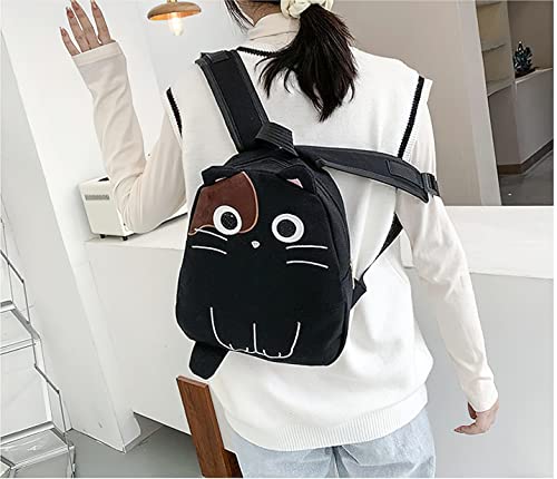 LaurelTree Kawaii Aesthetic Cute Cartoon Cat Backpack Laptop Travel Bag School Students Teens Girls (Black)