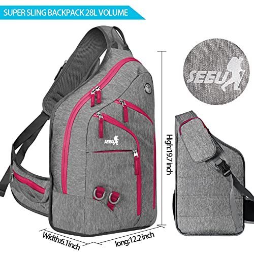 Plus Oversized Sling Backpack for Women, Durable Crossbody Backpack One Shoulder Backpack Daypack 28L