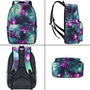 Galaxy Backpack Set 3-in-1 Kids School Bag, Junlion Laptop Backpack Lunch Bag Pencil Case for Teen Boys Girls One Size Multicolor