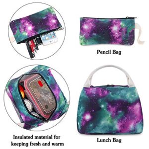 Galaxy Backpack Set 3-in-1 Kids School Bag, Junlion Laptop Backpack Lunch Bag Pencil Case for Teen Boys Girls One Size Multicolor