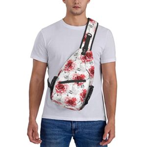 SUPLUCHOM Sling Bag Red Rose Gray Flower Hiking Daypack Crossbody Shoulder Backpack Travel Chest Pack for Men Women