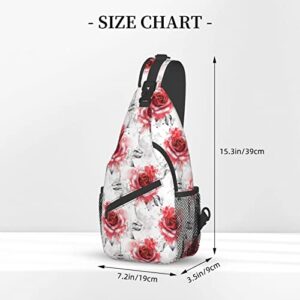 SUPLUCHOM Sling Bag Red Rose Gray Flower Hiking Daypack Crossbody Shoulder Backpack Travel Chest Pack for Men Women