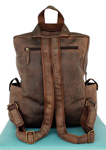 Art On Leather Genuine Leather Backpack For Women And Men - Buffalo Vintage Leather Backpack And Leather Laptop Backpack - Leather School Backpack With Laptop Sleeve And Vintage Leather Travel Bag