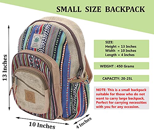 KayJayStyles Small Lightweight Daypack Backpack Handmade Himalayan Hemp Travel, Hiking, Purse for Men, Women & Girls