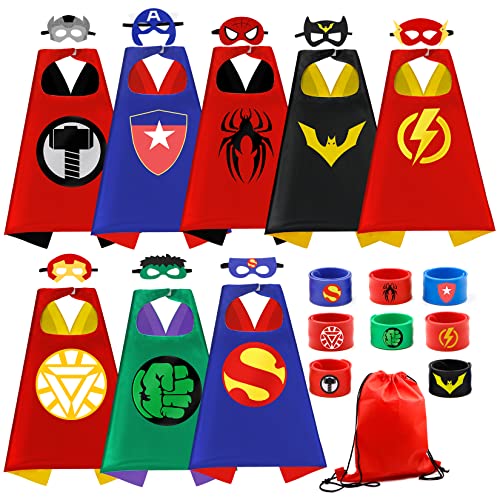 Kids Superhero Capes Set Costume with Wristbands Toys for Birthday Party Christmas Gift (8PCS Kids Superhero Capes)