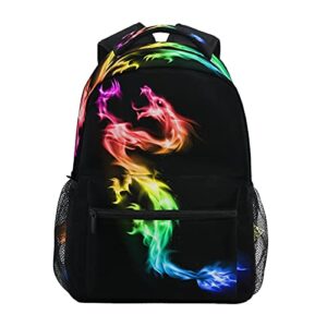 fire rainbow dragon backpacks travel laptop daypack school bags for teens men women