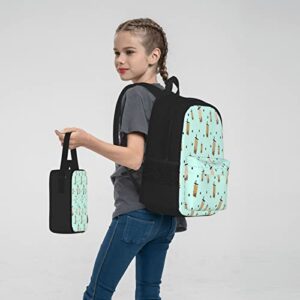 3 Piece Backpack Set Boba Tea On Blue Background, Bubble Tea, Milk Tea With Black Pearl School Bag,Travel Camping Daypack Students Bookbag Pencil Case Lunch Bag Combination