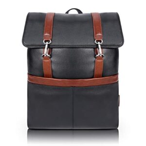 McKleinUSA Element Pebble Grain Calfskin Leather 17" Leather Two-Tone Flap-Over Laptop & Tablet Backpack Black (18472)