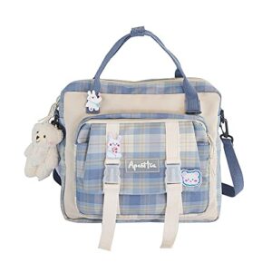 tonecy kawaii bear backpack for school, japanese aesthetic backpacks for teenager girls, back to school handbag backpack (blue,with 3 pins,1 bear pendant)
