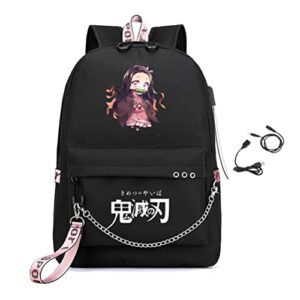 wzcslm anime cosplay laptop backpack with usb charging port, middle school college bookbags for women men (black)