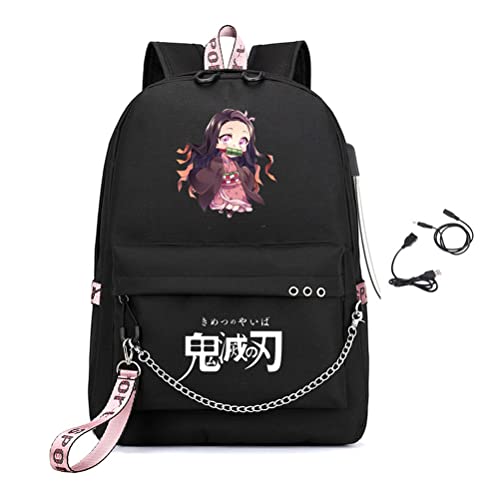 WZCSLM Anime Cosplay Laptop Backpack with USB Charging Port, Middle School College Bookbags for Women Men (black)