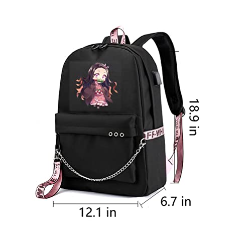 WZCSLM Anime Cosplay Laptop Backpack with USB Charging Port, Middle School College Bookbags for Women Men (black)