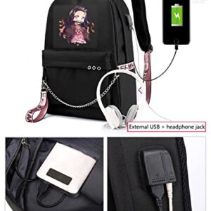 WZCSLM Anime Cosplay Laptop Backpack with USB Charging Port, Middle School College Bookbags for Women Men (black)