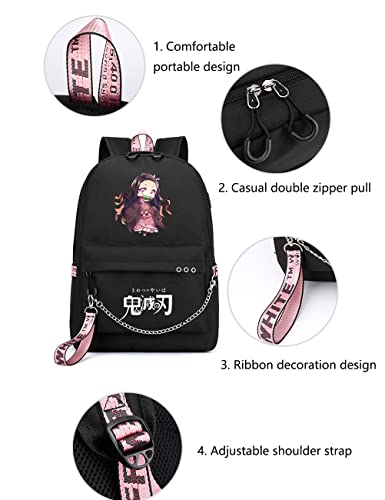 WZCSLM Anime Cosplay Laptop Backpack with USB Charging Port, Middle School College Bookbags for Women Men (black)