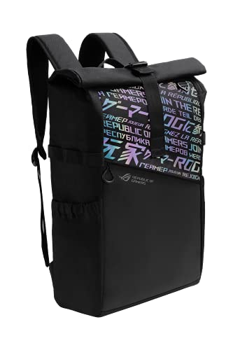 ASUS ROG BP4701 43.18 cm Gaming Backpack (Black), with Holographic Cybertext Printing, Roll Up Design, Suitable for up to 43.18 cm Laptop