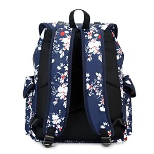 NOHCLIE Large Belt Drawstring Backpack Women Floral Casual College Bookbag Lady Travel Rucksack 15.6 inches Laptop Bag (Plum Blossom)