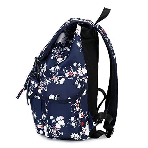 NOHCLIE Large Belt Drawstring Backpack Women Floral Casual College Bookbag Lady Travel Rucksack 15.6 inches Laptop Bag (Plum Blossom)