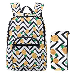 e-clover pineapple backpack school bag bookbag for girls boys lightweight travel backpacks with pencil case valentine day gifts