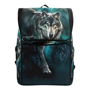 naanle moon wolf casual daypack,college student bookbags large travel multipurpose bag padded laptop bag (multi07)