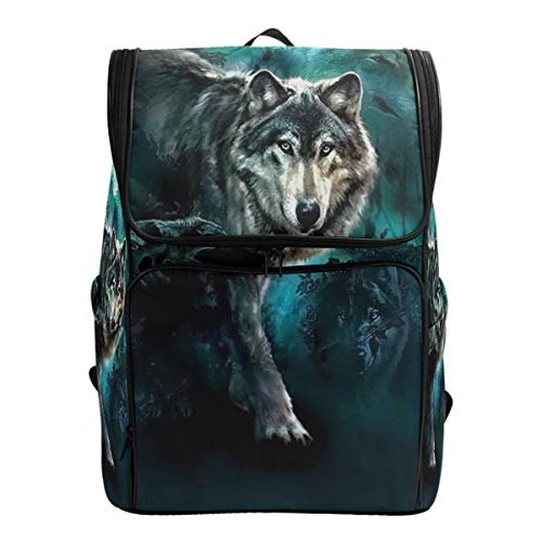 Naanle Moon Wolf Casual Daypack,College Student Bookbags Large Travel Multipurpose Bag Padded Laptop Bag (Multi07)