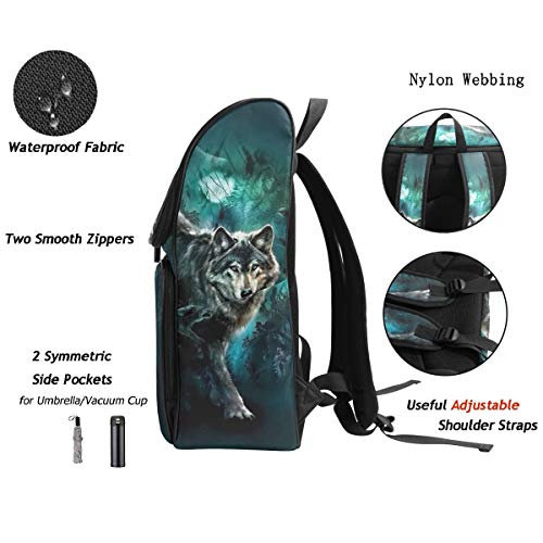 Naanle Moon Wolf Casual Daypack,College Student Bookbags Large Travel Multipurpose Bag Padded Laptop Bag (Multi07)