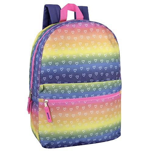 Trail maker Girls' All Over Printed Backpack 17 Inch Backpack for Girls With Padded Straps (Pastel Hearts)