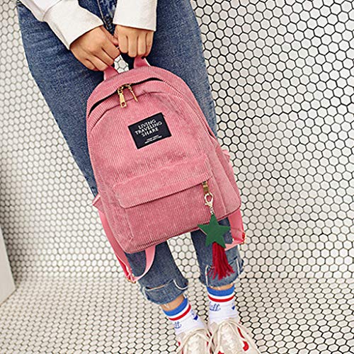 RUIVE Woman Mini Simple Corduroy Backpacks Campus Style Pure Color Leisure Dark Blue Backpack Kids (Pink, one size)