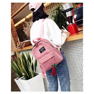 RUIVE Woman Mini Simple Corduroy Backpacks Campus Style Pure Color Leisure Dark Blue Backpack Kids (Pink, one size)