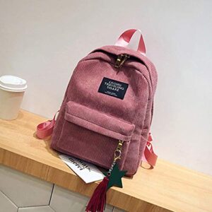 RUIVE Woman Mini Simple Corduroy Backpacks Campus Style Pure Color Leisure Dark Blue Backpack Kids (Pink, one size)