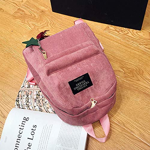 RUIVE Woman Mini Simple Corduroy Backpacks Campus Style Pure Color Leisure Dark Blue Backpack Kids (Pink, one size)