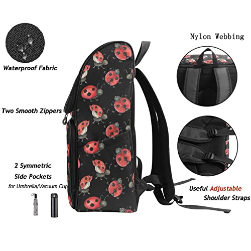 Naanle Cartoon Ladybugs Floral Large College School Books Backpack Waterproof Computer Bag Travel Daypack for Man Woman