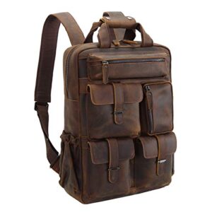 full grain cowhide leather multi pockets 16 inch laptop backpack travel bag (dark brown(updated version))