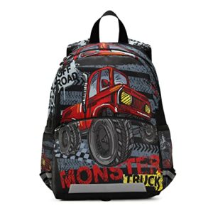 glaphy monster truck red backpack for kids, boys and girls, toddler backpack for daycare travel school, preschool bookbag with chest strap