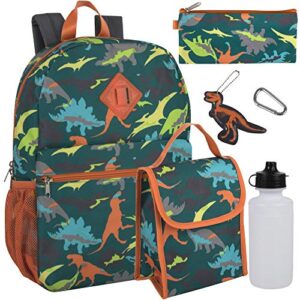 trail maker boy’s 6 in 1 backpack with lunch bag, pencil case, and accessories (dueling dinos)