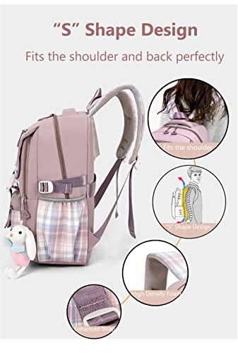 CLESUZ Aesthetic Backpack Plaid School Laptop Backpack Lightweight Travel Backpack for Girls Teens (Green)