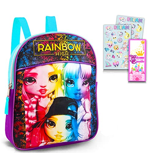 Rainbow Studios High Backpack Set for Kids, Girls - Bundle with 11 Inch Unicorn Stickers and More (Girls Elementary School) School supplies