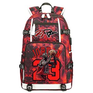 Basketball Player J-ordan Multifunction Backpack Travel Student Laptop Fans Flame Element Bookbag For Men Women (Dark Red - 3)