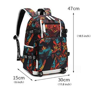 Basketball Player J-ordan Multifunction Backpack Travel Student Laptop Fans Flame Element Bookbag For Men Women (Dark Red - 3)