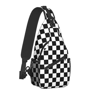 pubvnih black white checkered flag sling backpack crossbody shoulder bags for women men, sling bag travel hiking chest bag daypack unisex
