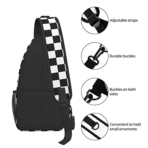 Pubvnih Black White Checkered Flag Sling Backpack Crossbody Shoulder Bags for Women Men, Sling Bag Travel Hiking Chest Bag Daypack Unisex