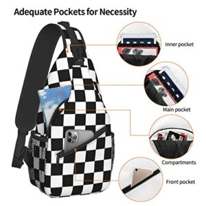 Pubvnih Black White Checkered Flag Sling Backpack Crossbody Shoulder Bags for Women Men, Sling Bag Travel Hiking Chest Bag Daypack Unisex