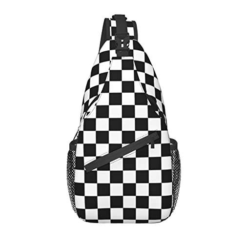 Pubvnih Black White Checkered Flag Sling Backpack Crossbody Shoulder Bags for Women Men, Sling Bag Travel Hiking Chest Bag Daypack Unisex