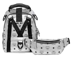 mcm women’s berlin silver metallic coated canvas mini backpack muk9sjv23sb001