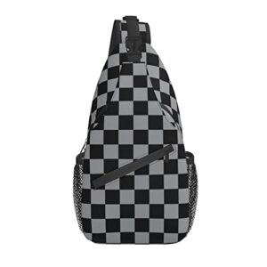 black and gray checkered sling backpack chest bags crossbody shoulder bag travel hiking daypack for women men